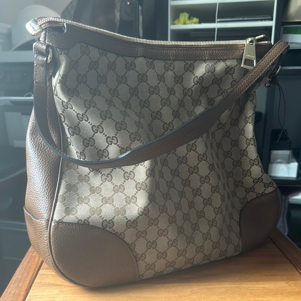 Gucci Beige and Brown Hobo Bag